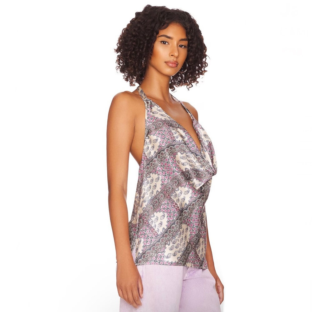 NEW CAMI NYC REVOLVE PAISLEY PRINT SILK HALTER TOP - Picture 4 of 9